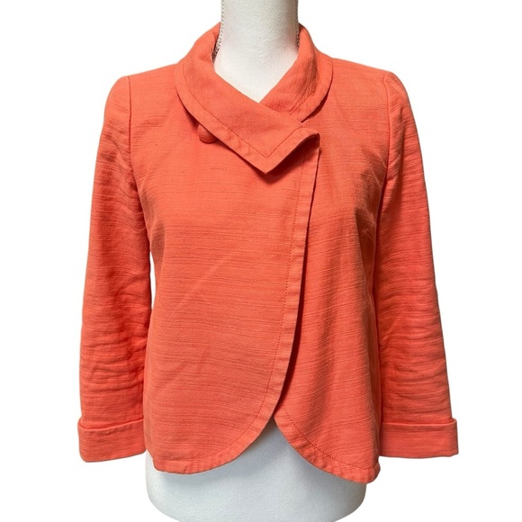 J Crew Size 0 Cotton Linen Blend Peach Coral Swing Short Blazer Jacket Lined - Picture 1 of 15